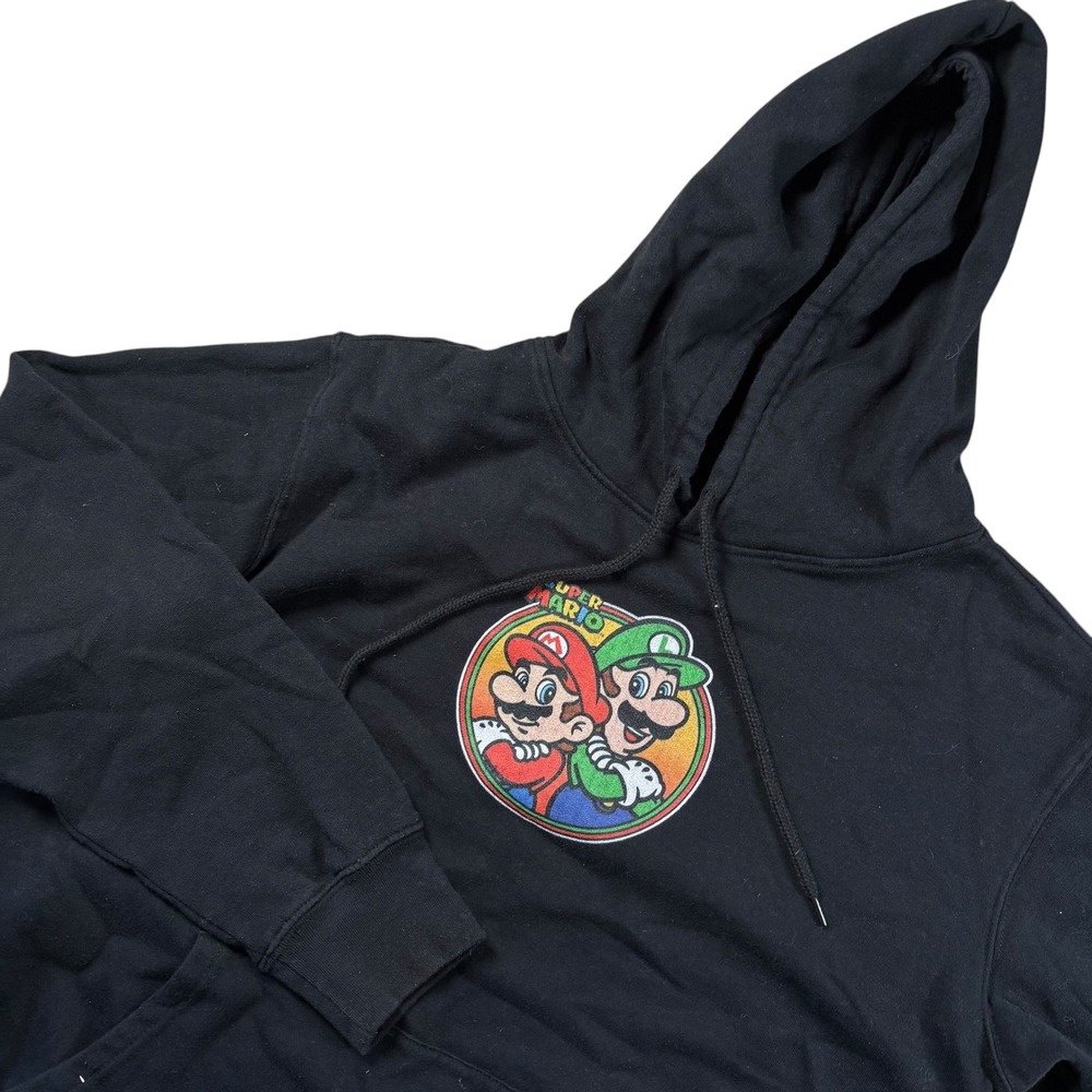 Nintendo Hoodie Mens S Black Super Mario Luigi Graphic Pullover Sweatshirt Gamer